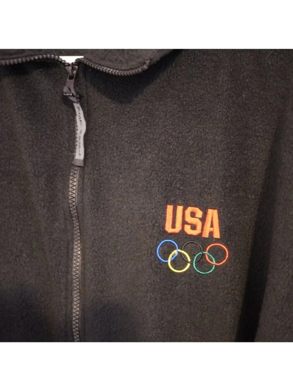 Team USA Olympics Fleece Full Zip Jacket Mens XL Black Embroidered
